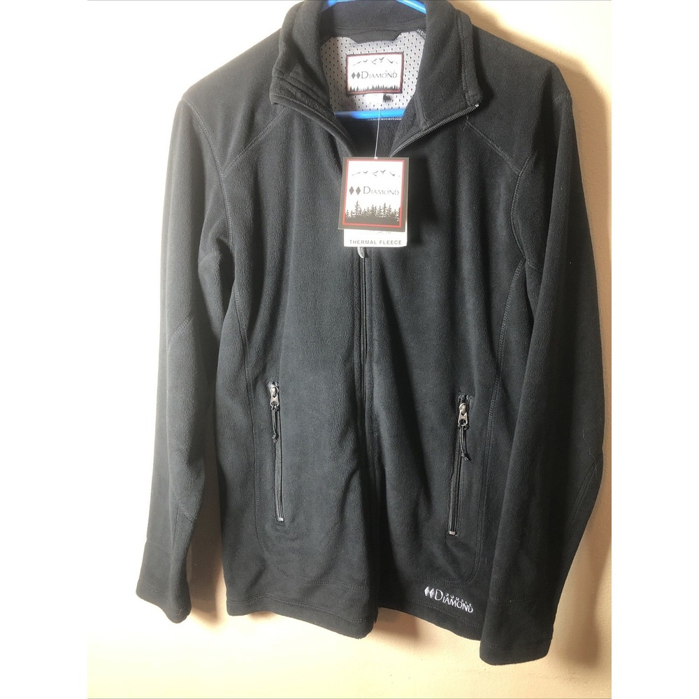 NWT Women Small Double Diamond Thermal Fleece Zip Jacket Black Zip Pockets Logo - Picture 11 of 14